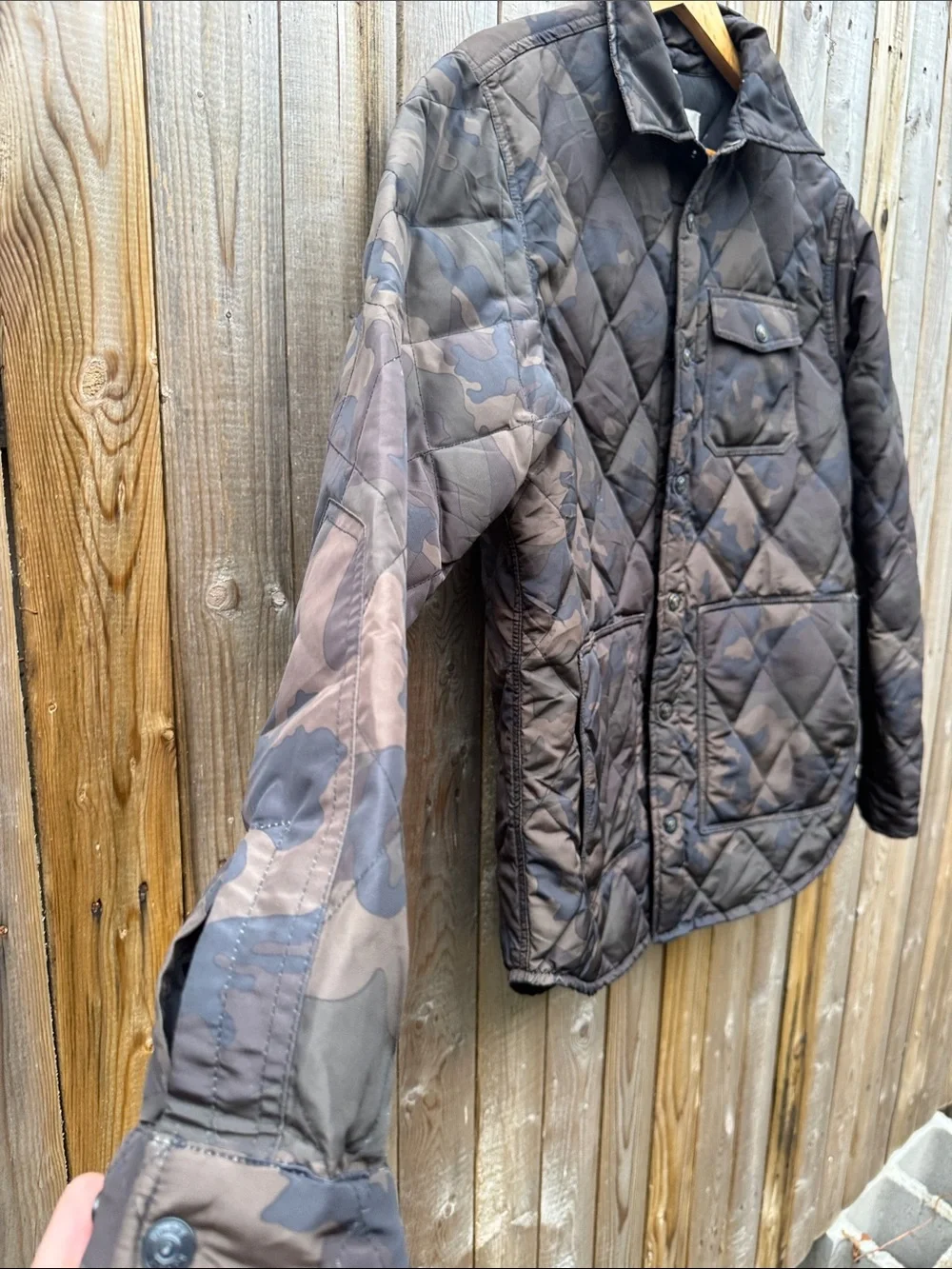 Quilted Camouflage Button-Front Jacket - Brown/Tan